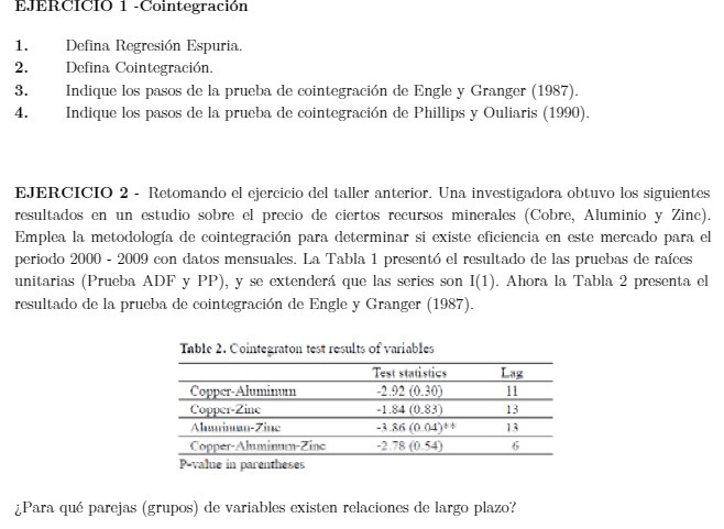 EJERCICIO 1 -Cointegracion 1. Defina Regresion