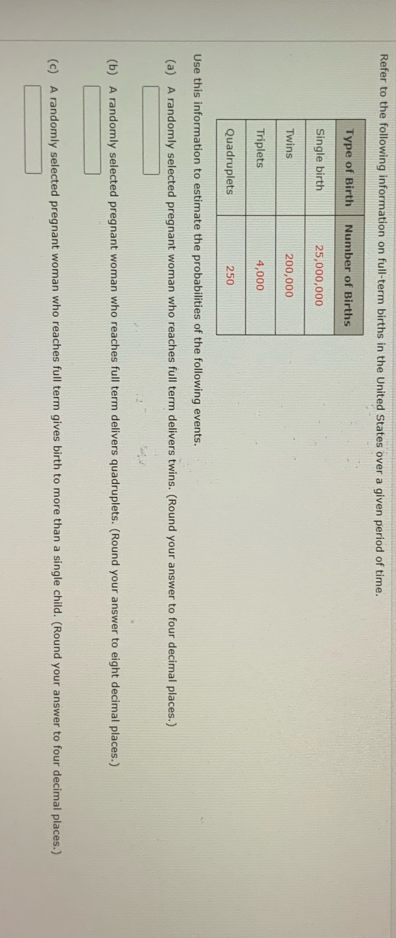 Refer to the following information on full-term