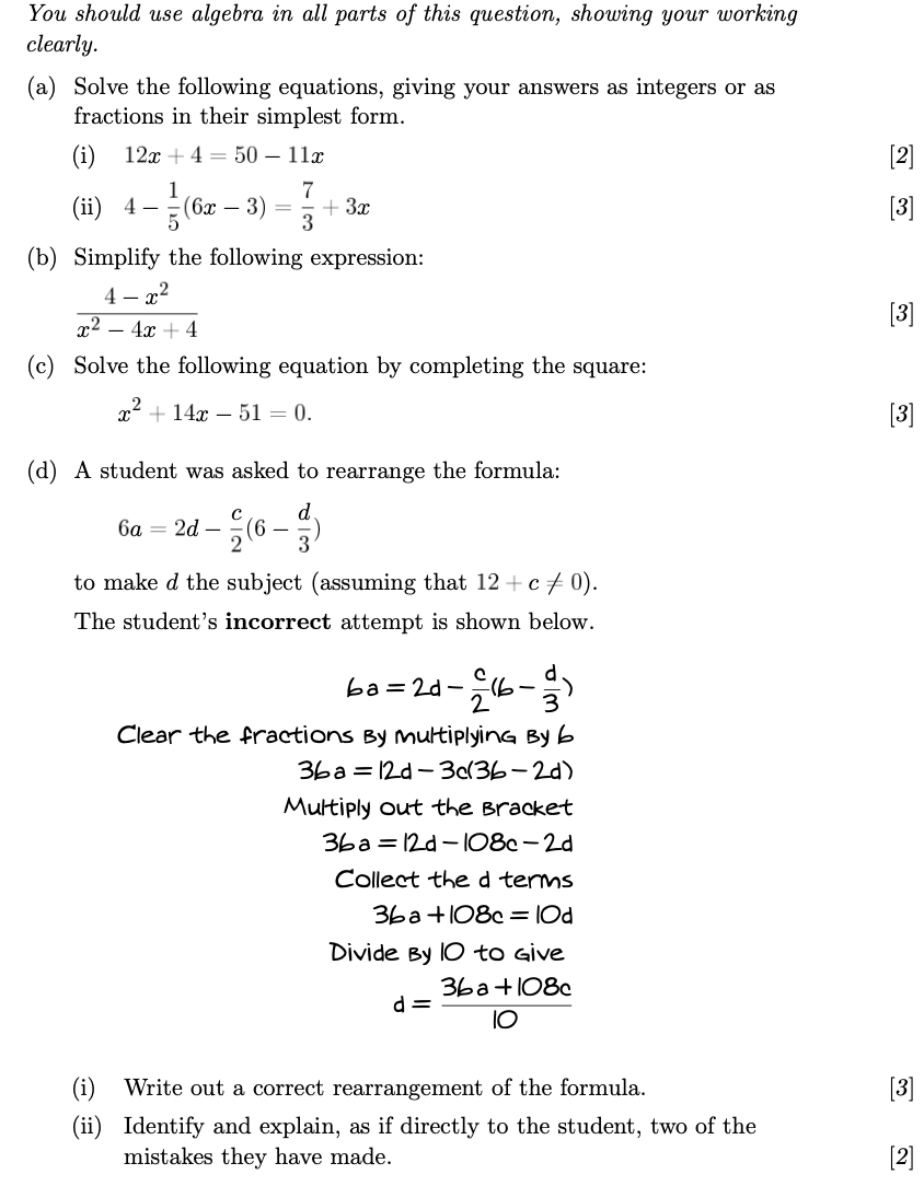 You should use algebra in all parts of this