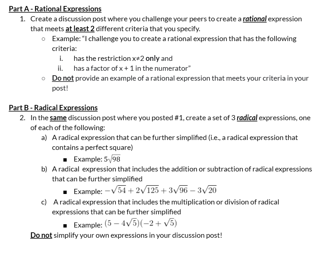 Part A - Rational Expressions 1. Create a
