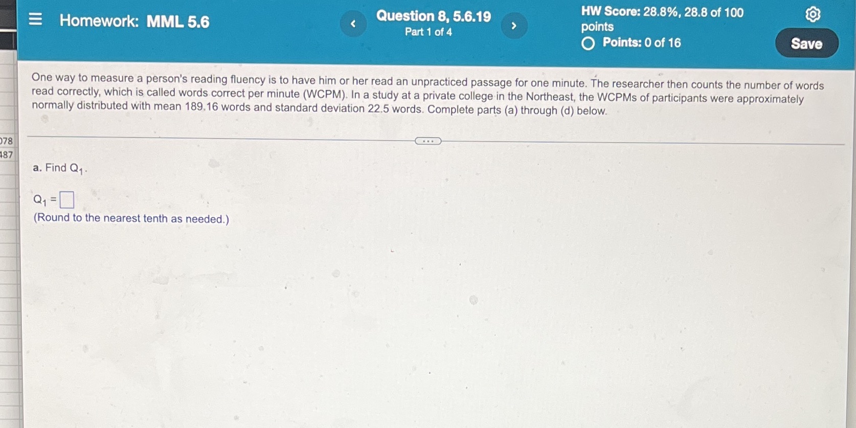 Question 8, 5.6.19 HW Score: 28.8%, 28.8 of 100 E