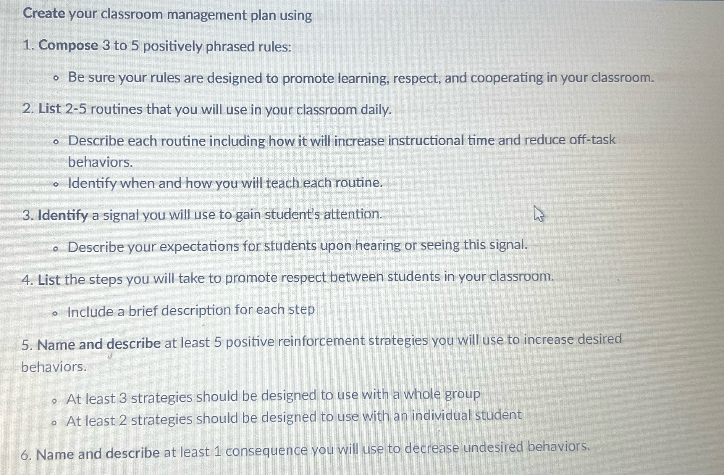 Create your classroom management plan using 1.