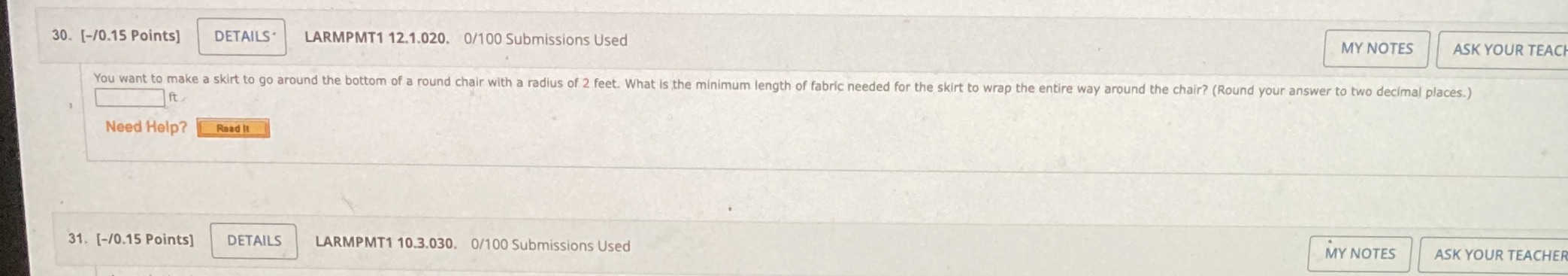 30. [-/0.15 Points] DETAILS LARMPMT1 12.1.020.