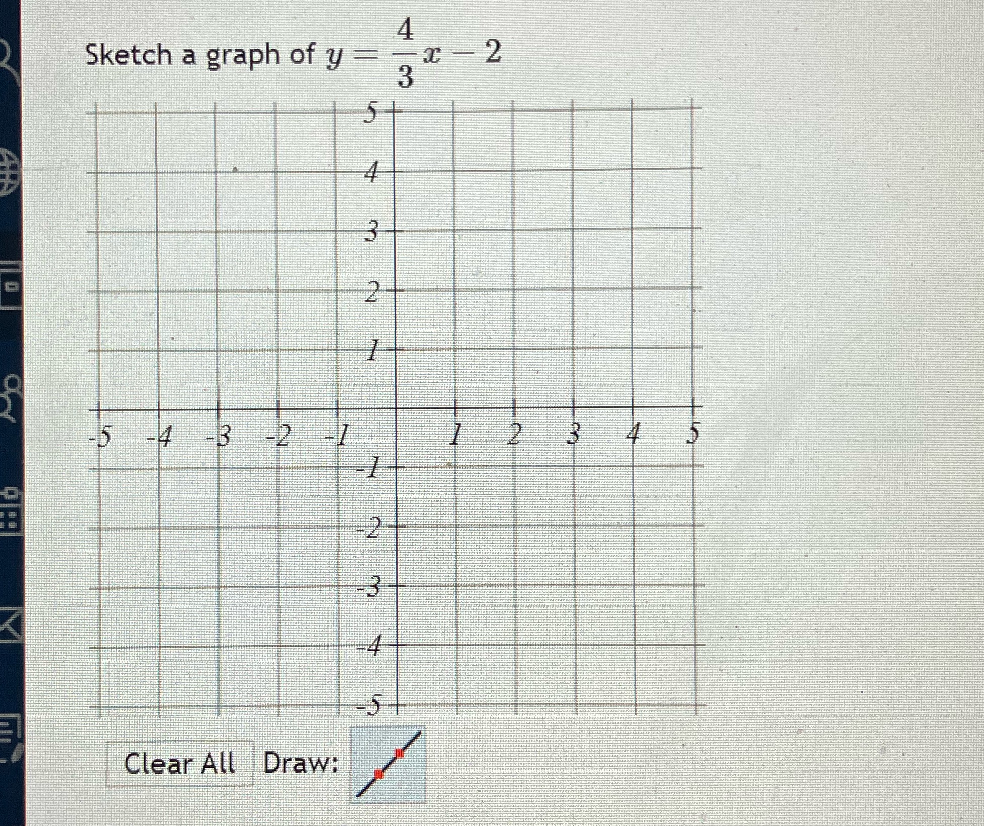4 Sketch a graph of y = -x - 2 3 un 4 3 -5 -4 -3