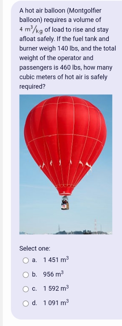 how to calculate A hot air balloon (Montgolfier