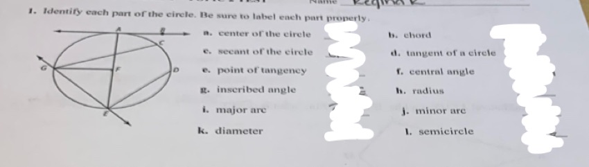 1. Identify each part of the circle. Be sure to