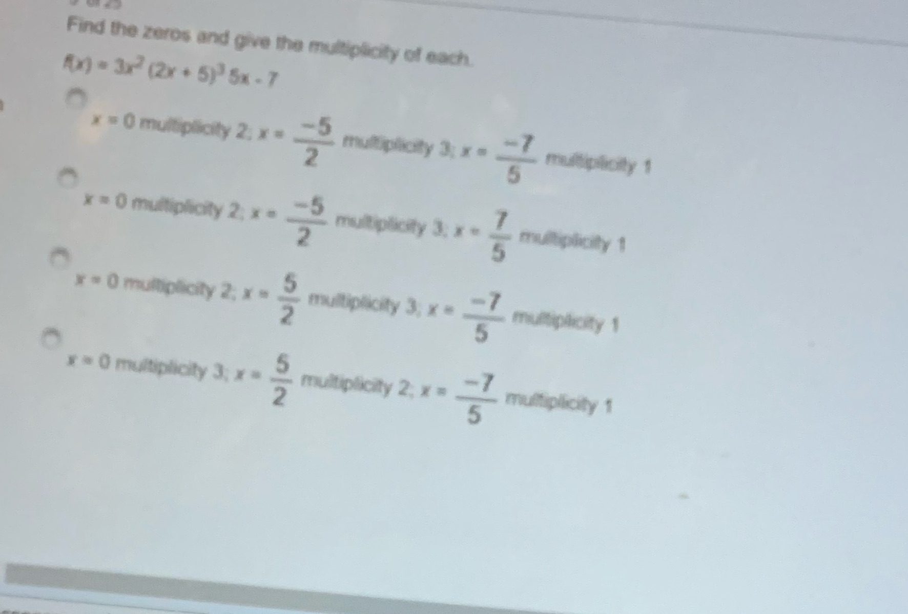 Help, Multiple choice Find the zeros and give the