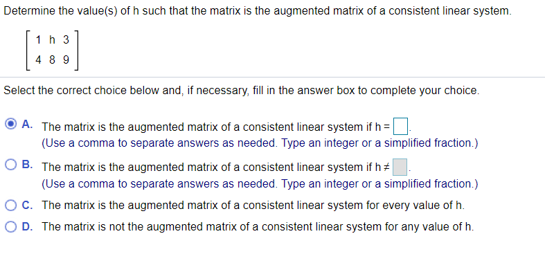 Question: Determine the yalue(s) of h such that