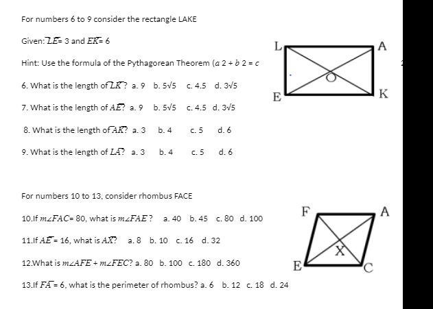 For numbers 6 to 9 consider the rectangle LAKE