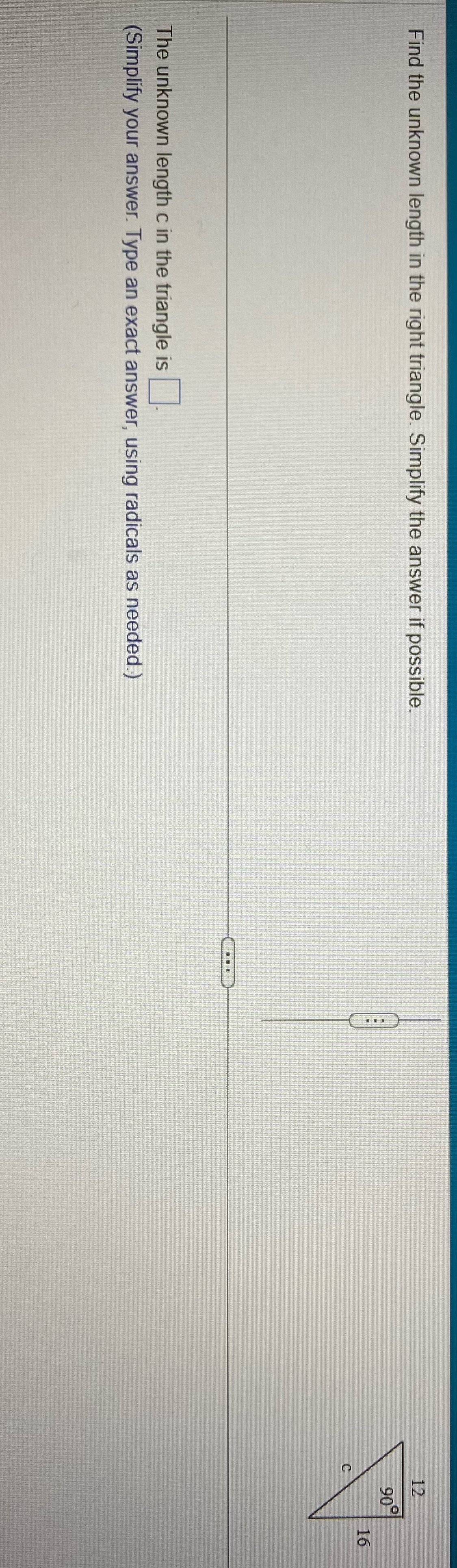Find the unknown length in the right triangle.