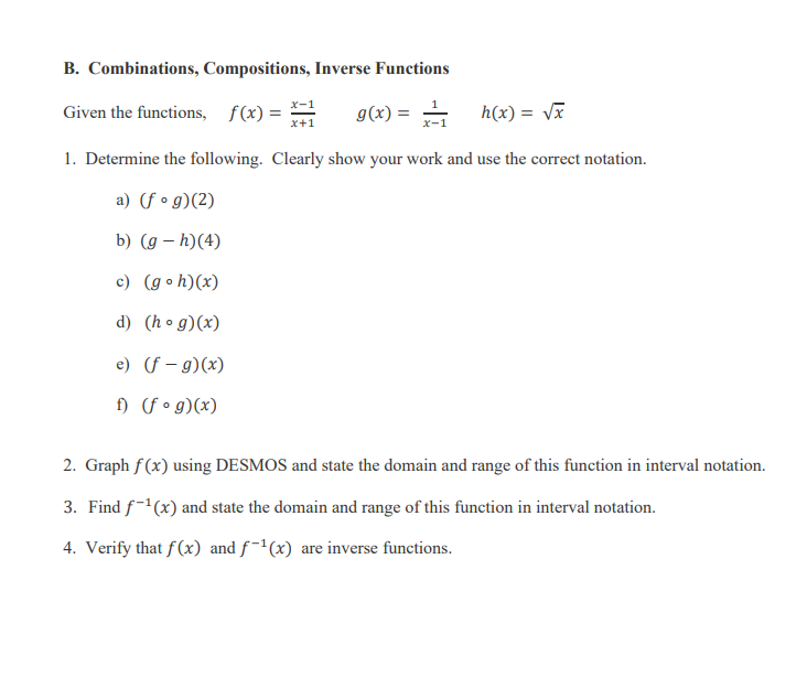 B. Combinations, Compositions, Inverse Functions