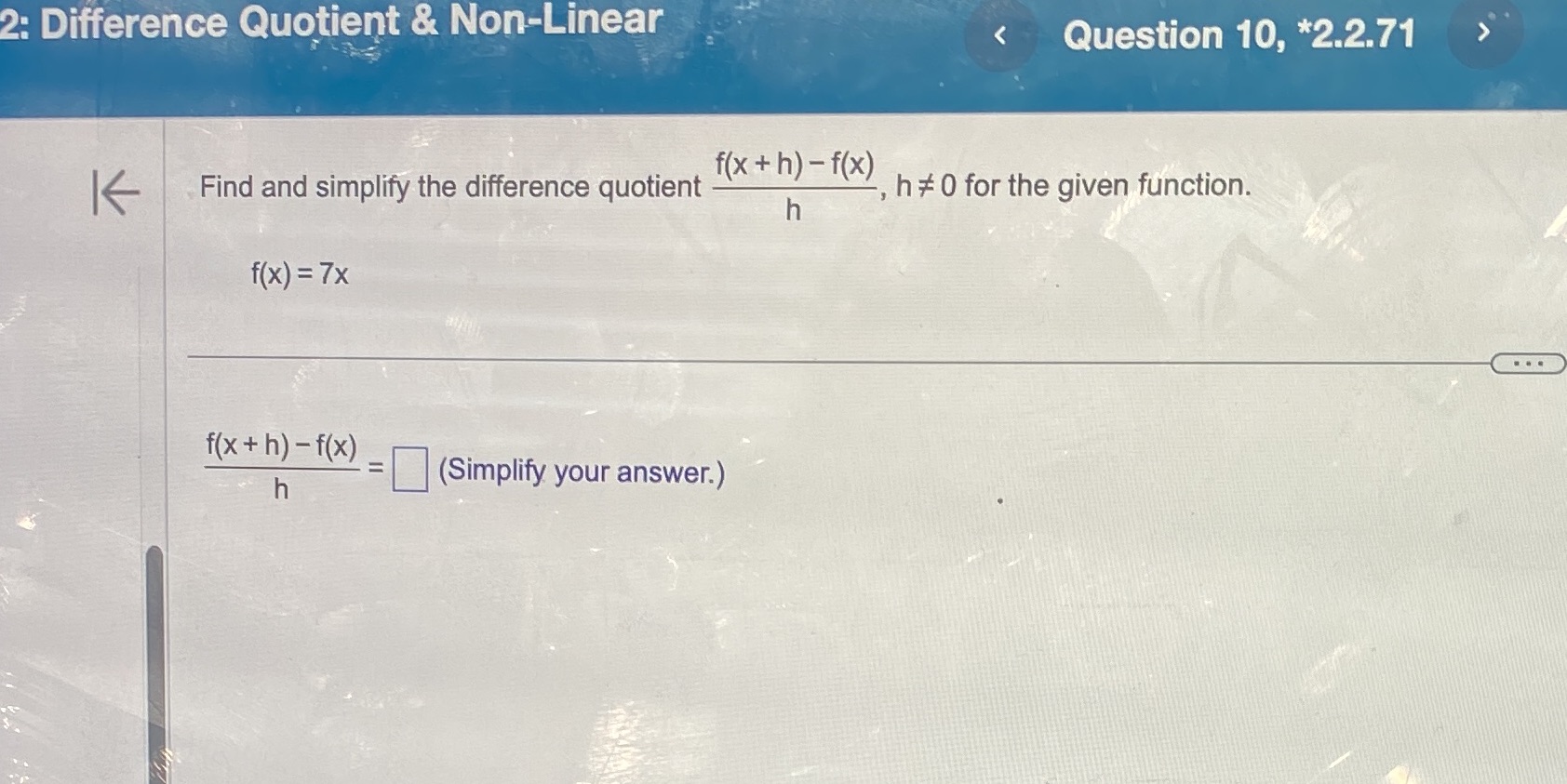2: Difference Quotient & Non-Linear Question 10,
