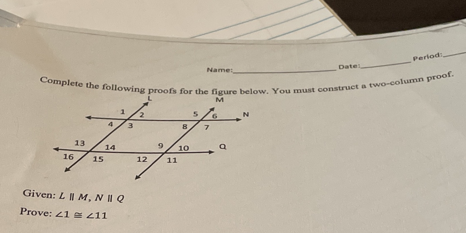 With two column proof statements Period: Name: