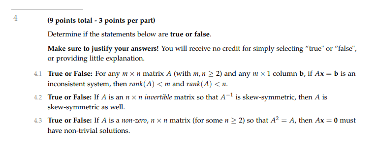 4 (9 points total - 3 points per part) Determine
