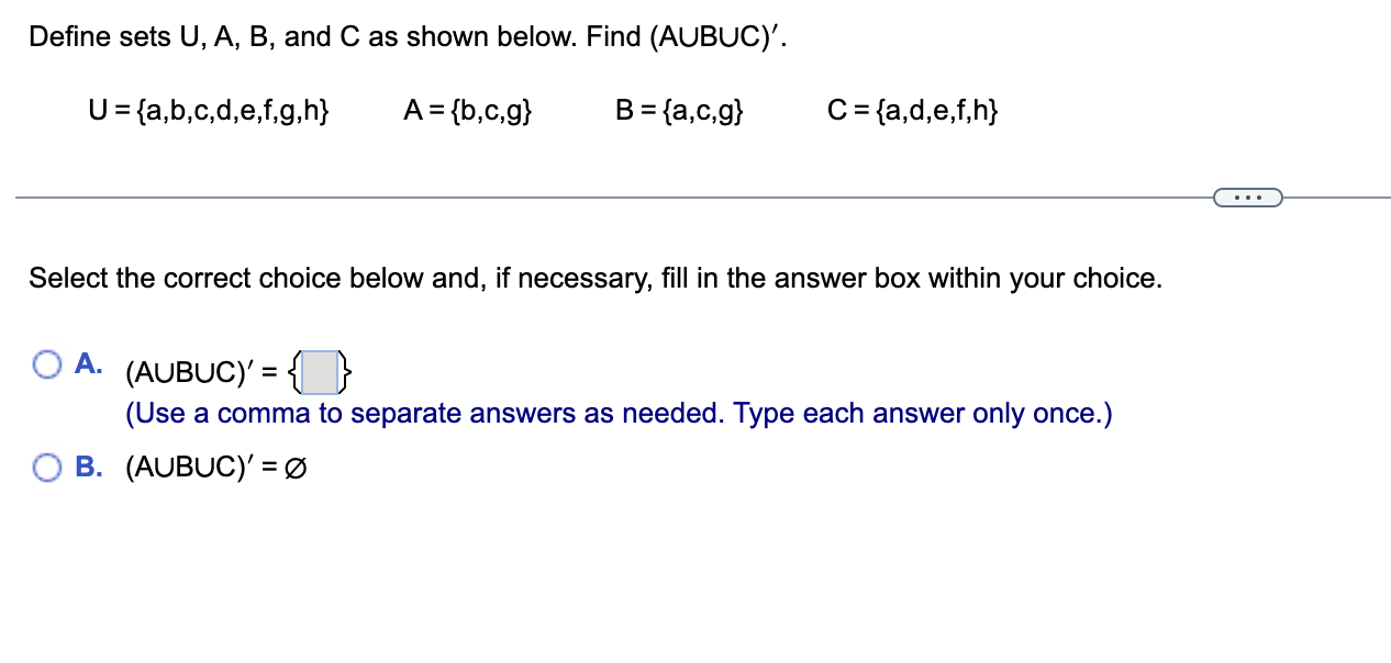 1. Use the Venn diagram shown to the right to