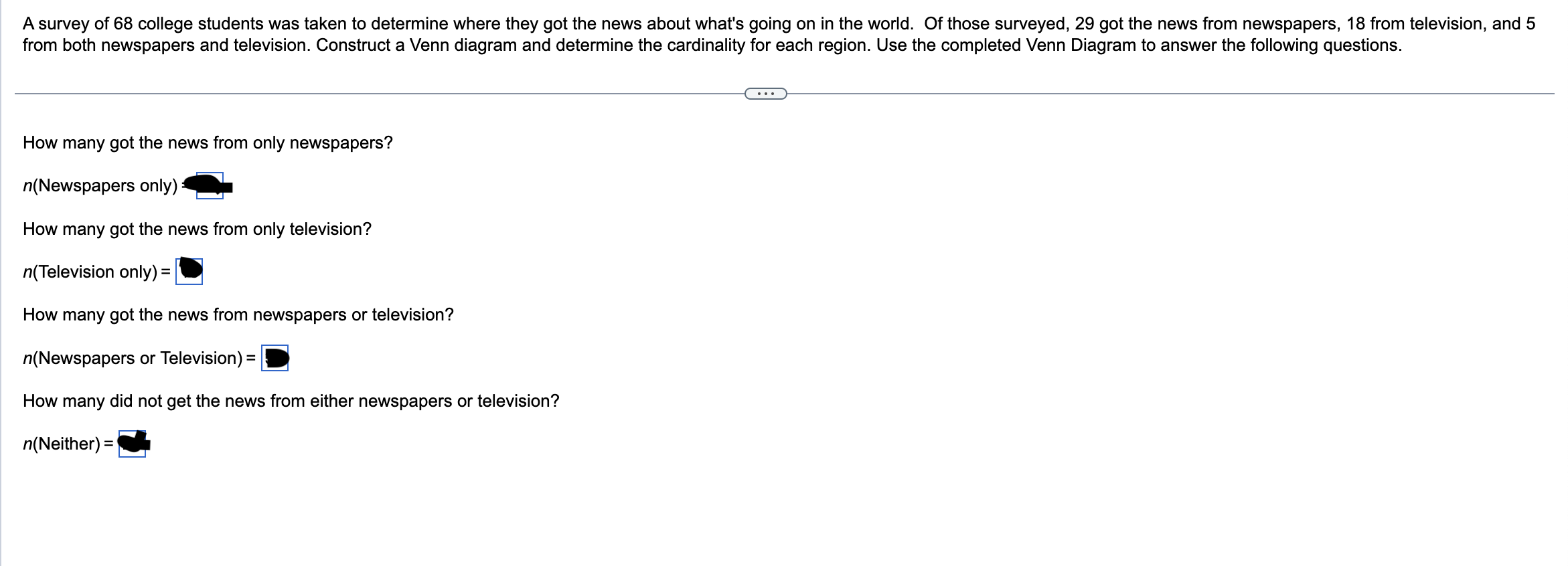 1. Use the Venn diagram shown to the right to