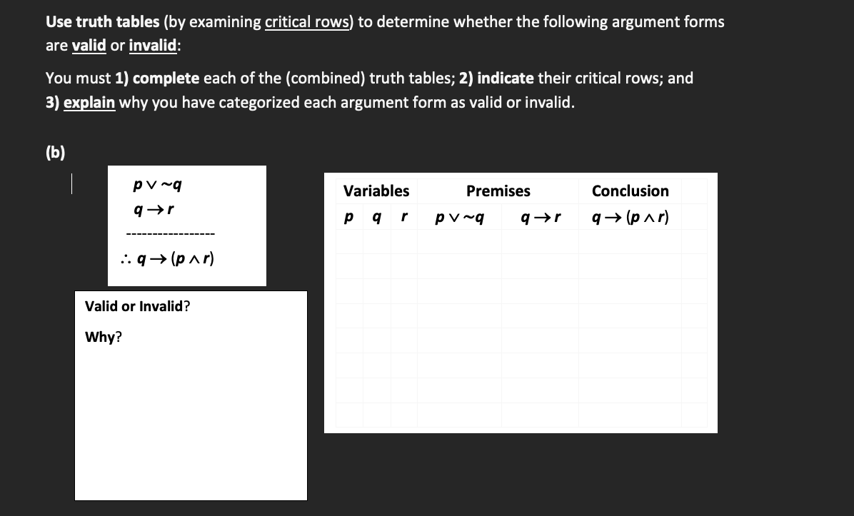 Use truth tables {by examining critical rows) to