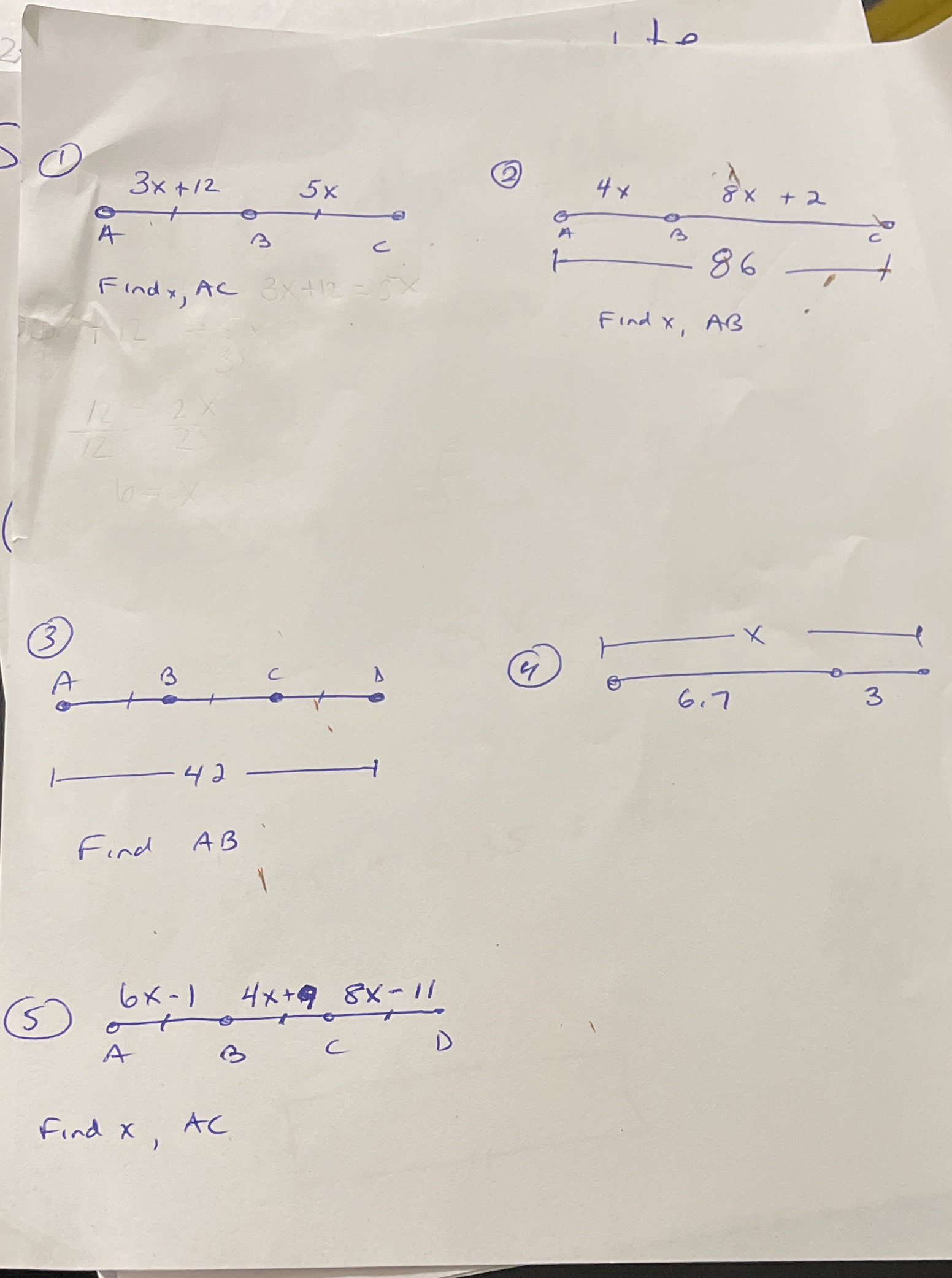 3x + 12 2 5x 4 x 8 x +2 A B B Findx, AC 3Xth = 5x