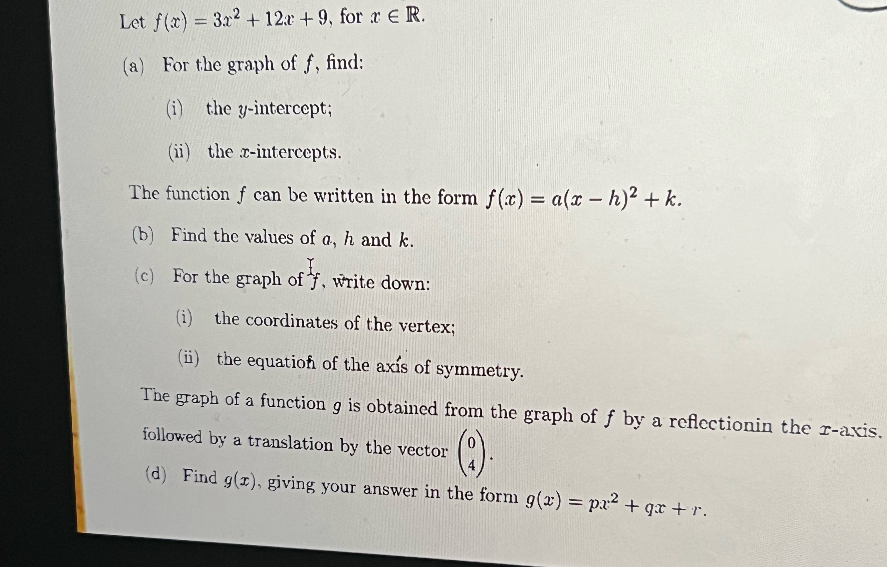 Need help with D Let f(x) = 3.2 + 12: + 9, for r
