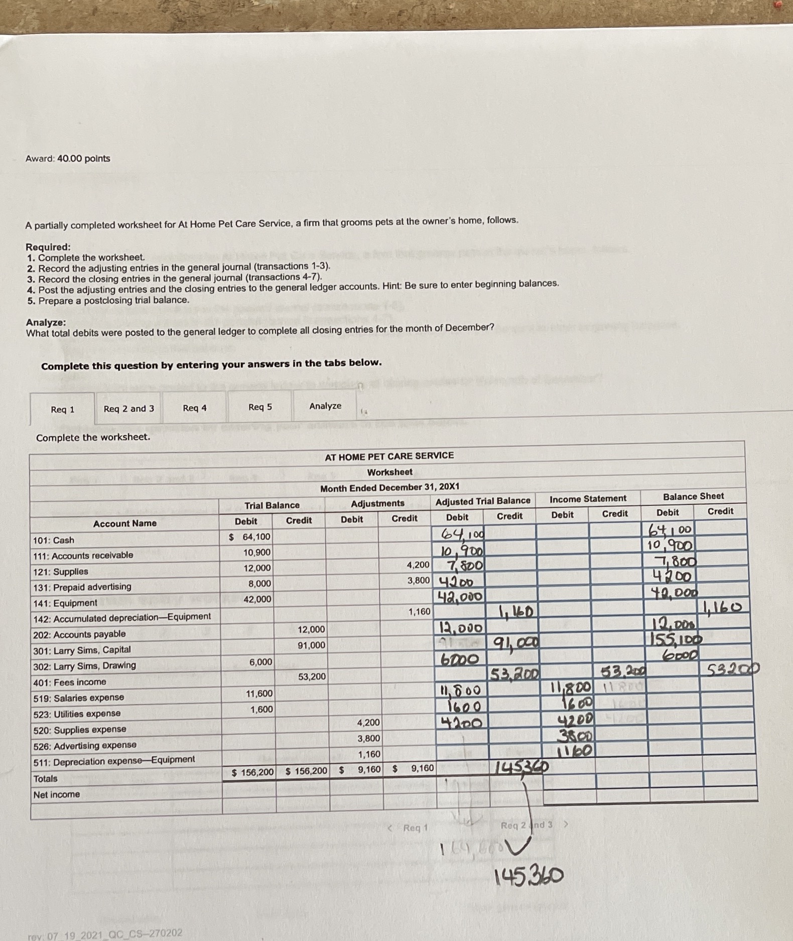 Award: 40.00 points A partially completed
