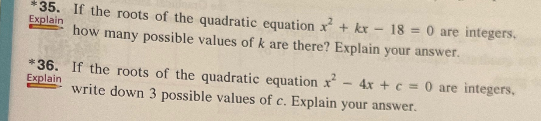 MATH quadratic equation *35. If the roots of the