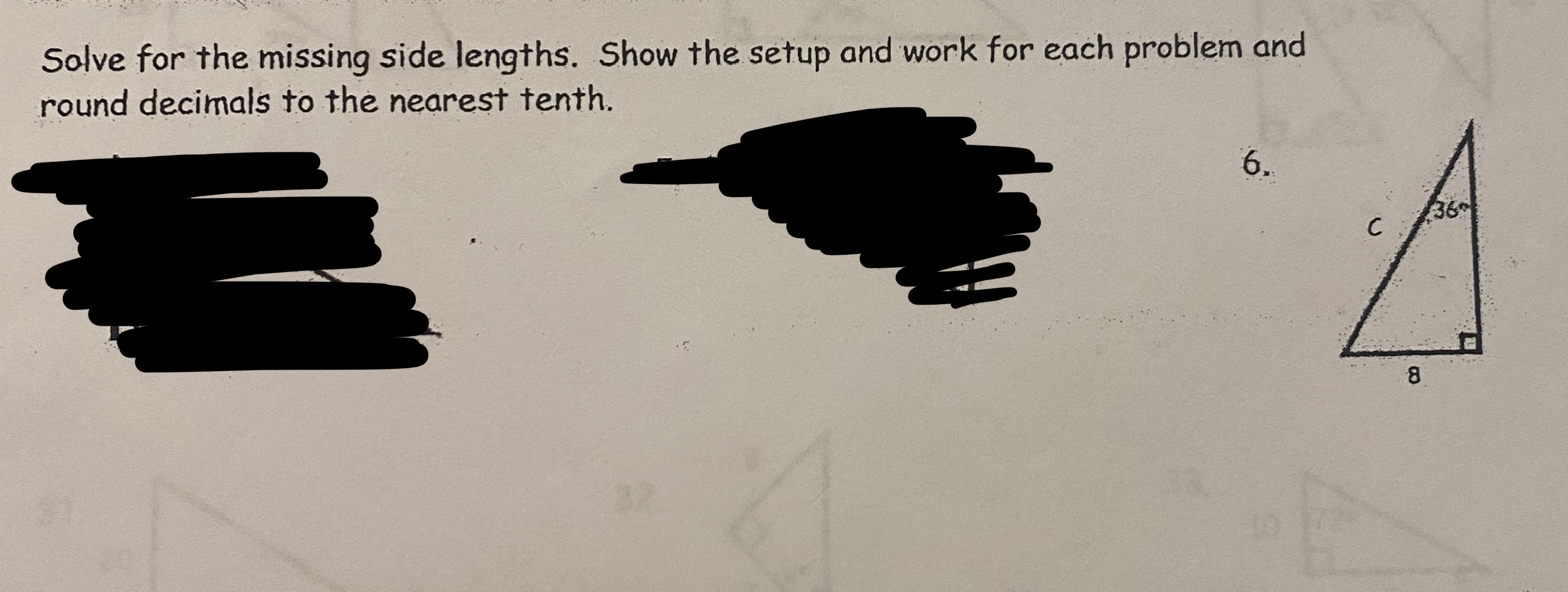 Solve for the missing side lengths. Show the