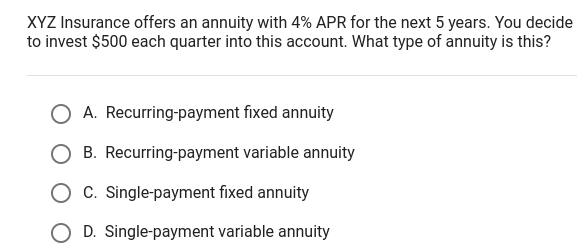 XYZ Insurance offers an annuity with 4% APR for