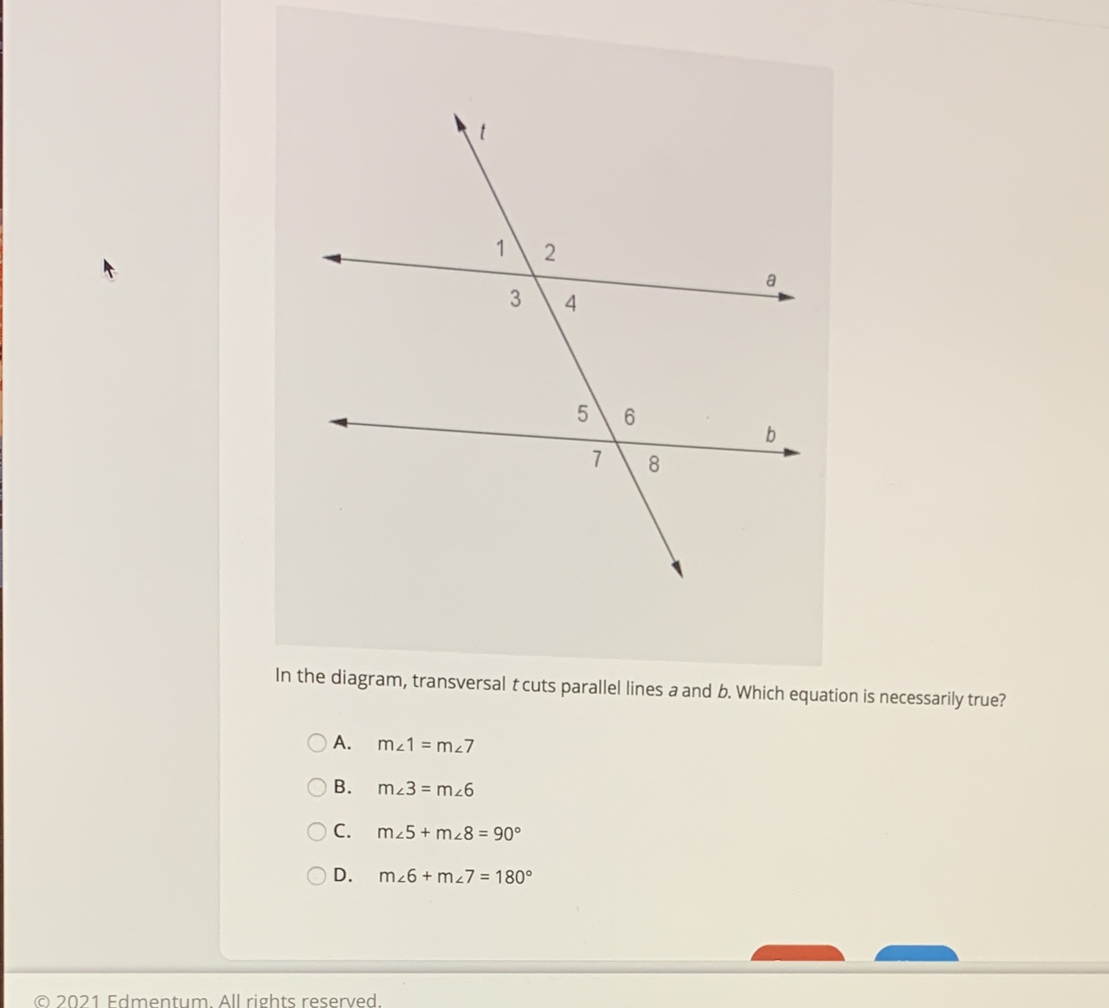 N a CO 4 5 6 b 8 In the diagram, transversal t