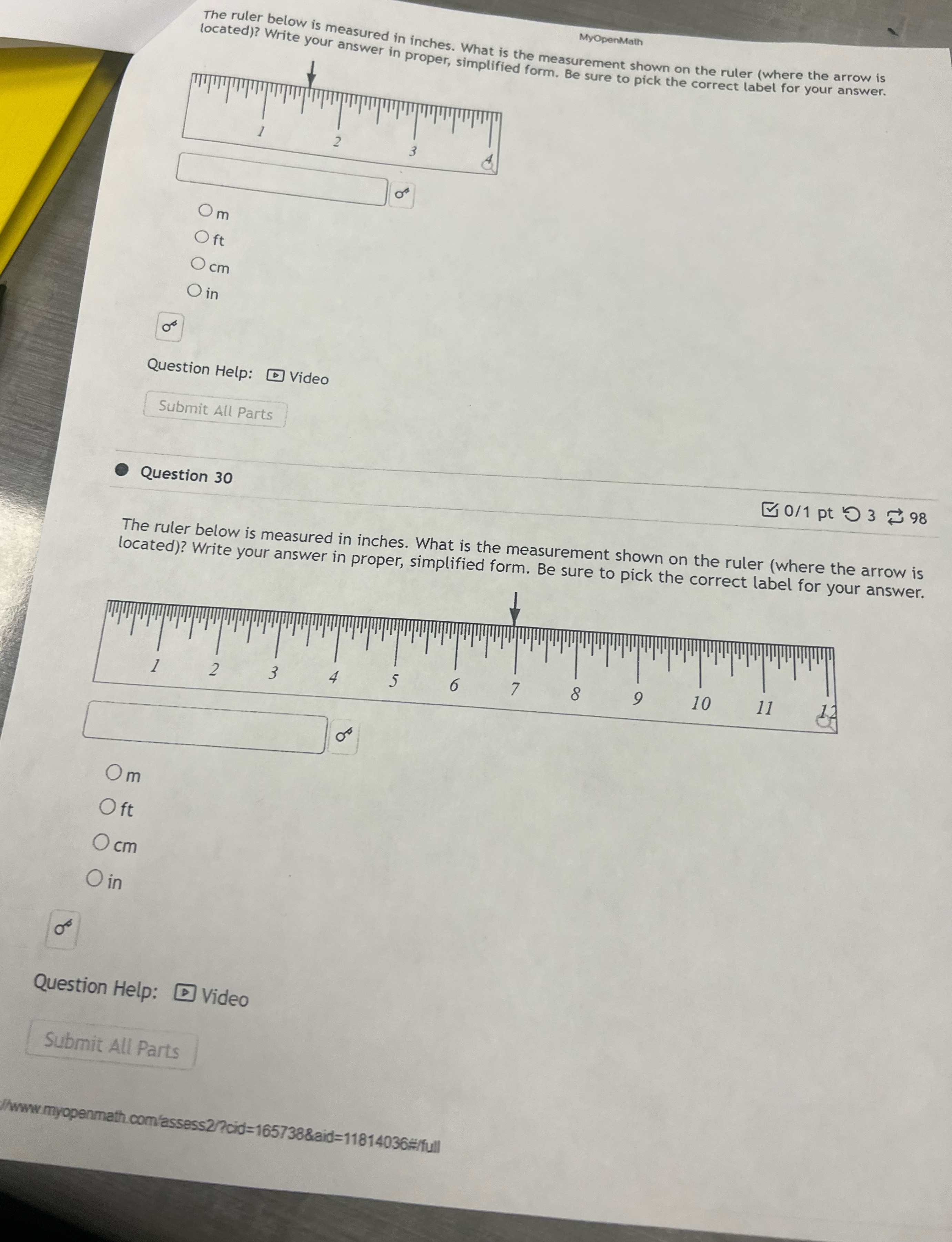Math please help MyOpenMath The ruler below is