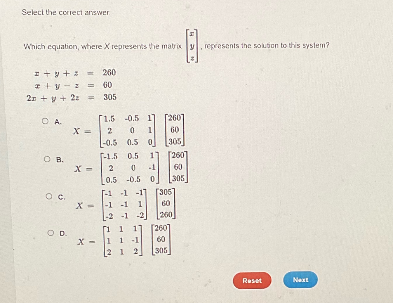Select the correct answer. Which equation, where