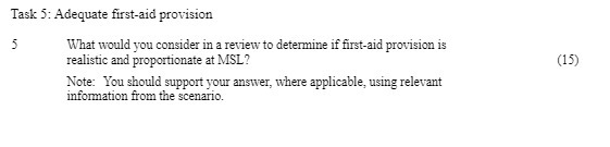 Task 5: Adequate first-aid provision What would
