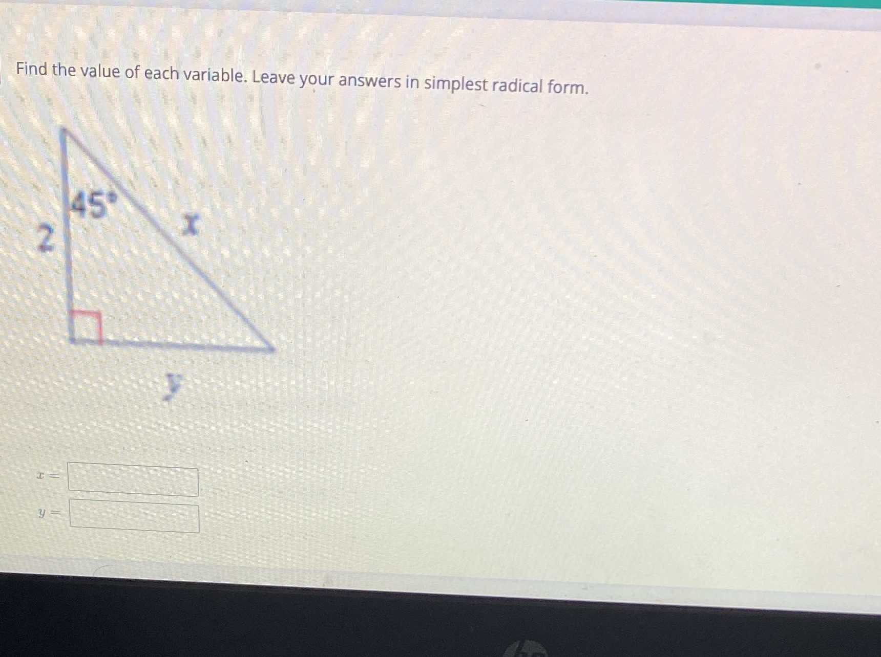 Find the value of each variable .Leave your