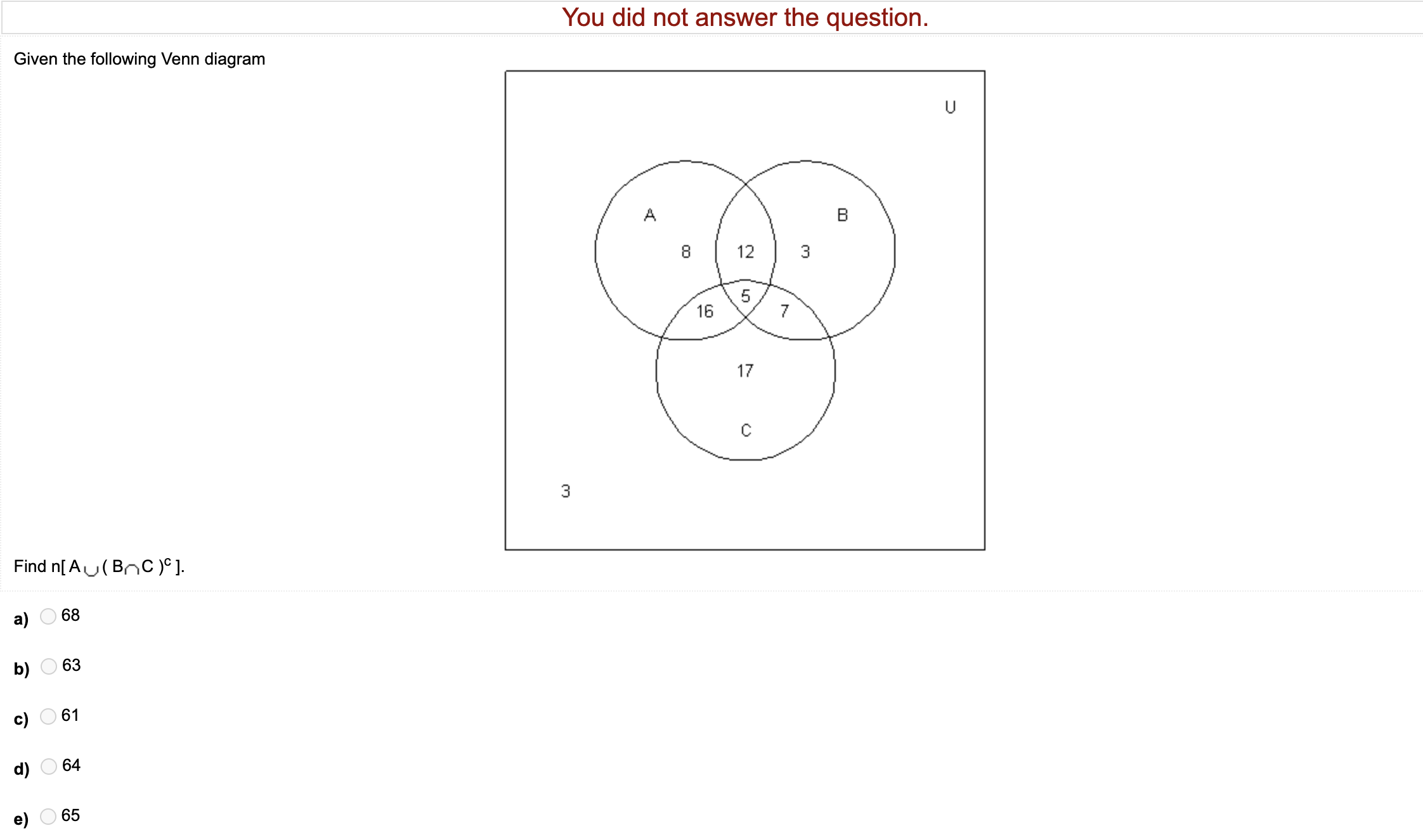 Given the following Venn diagram You did not