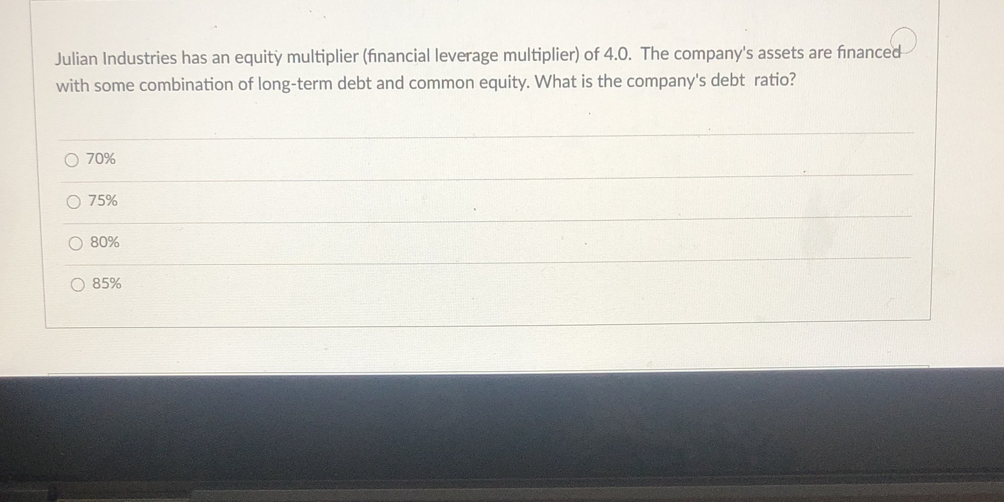Julian Industries has an equity multiplier