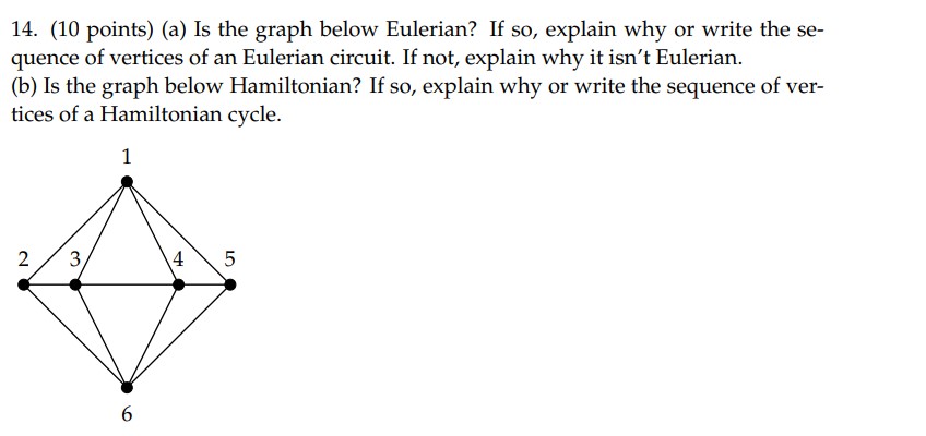 14. (10 points) (a) Is the graph below Eulerian?