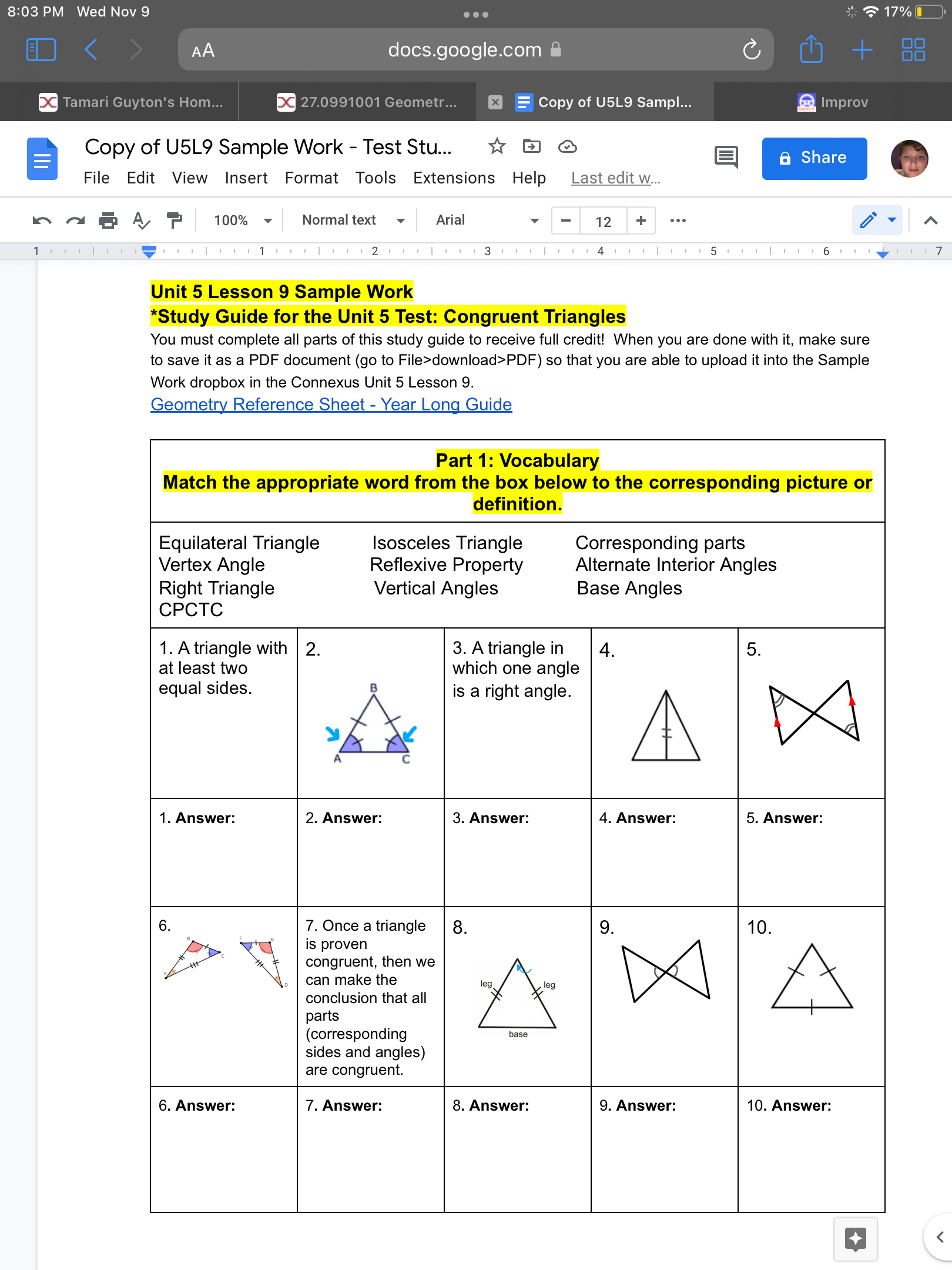 8:03 PM Wed Nov 9 17% < AA docs.google.com a + X