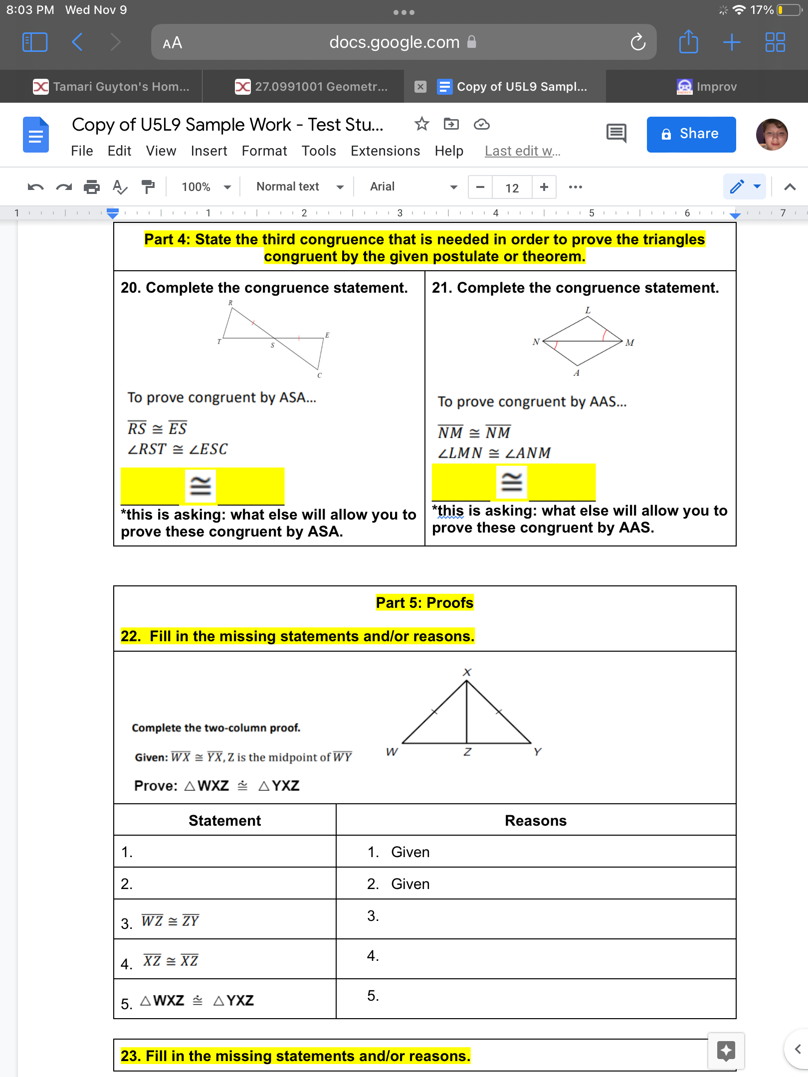 8:03 PM Wed Nov 9 17% < AA docs.google.com a + X