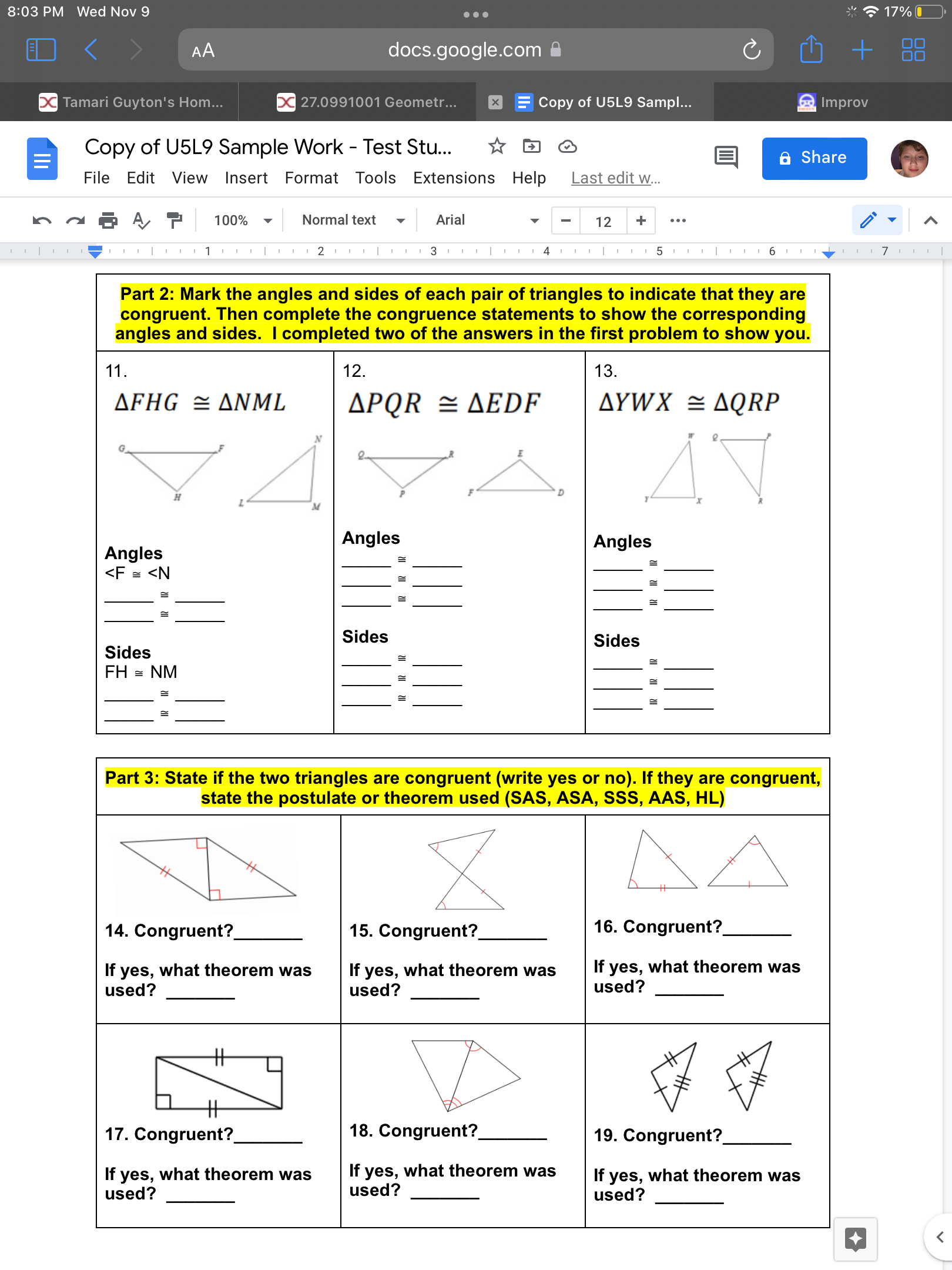 8:03 PM Wed Nov 9 17% < AA docs.google.com a + X