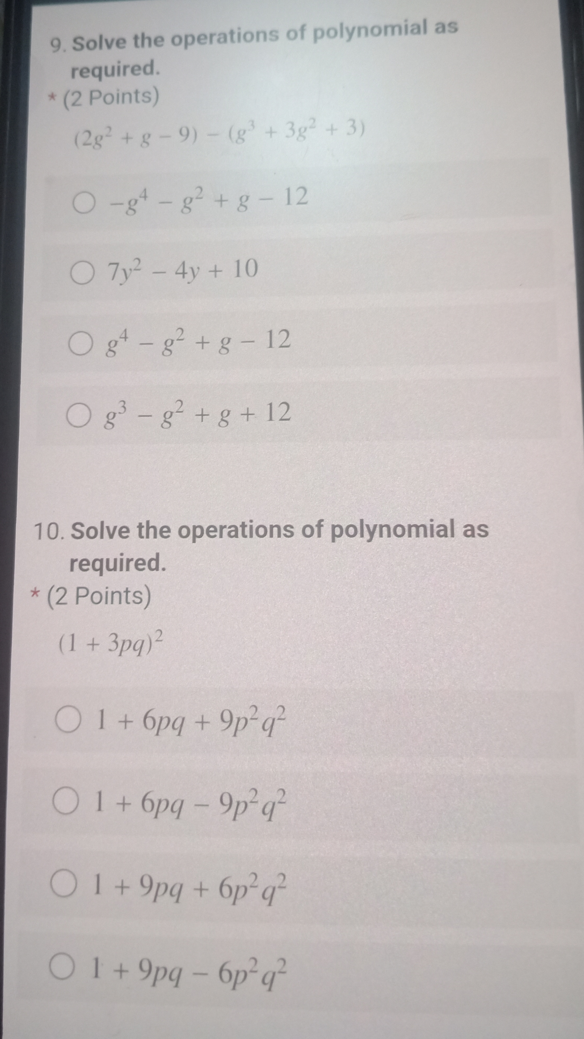 1. Solving for a; * (2 Points) 1/2a + 3/4(a - 2)