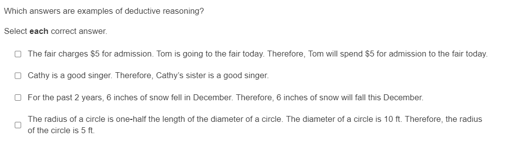 Which answers are examples of deductive