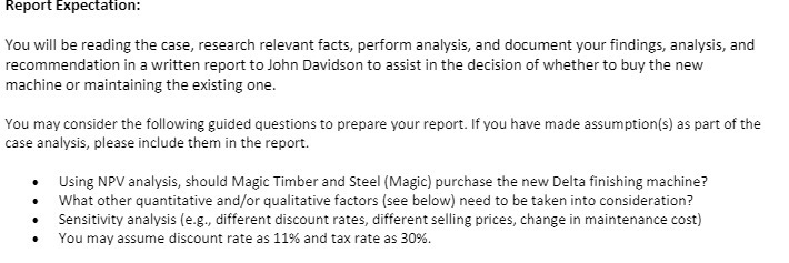 Report Expectation: You will be reading the case,