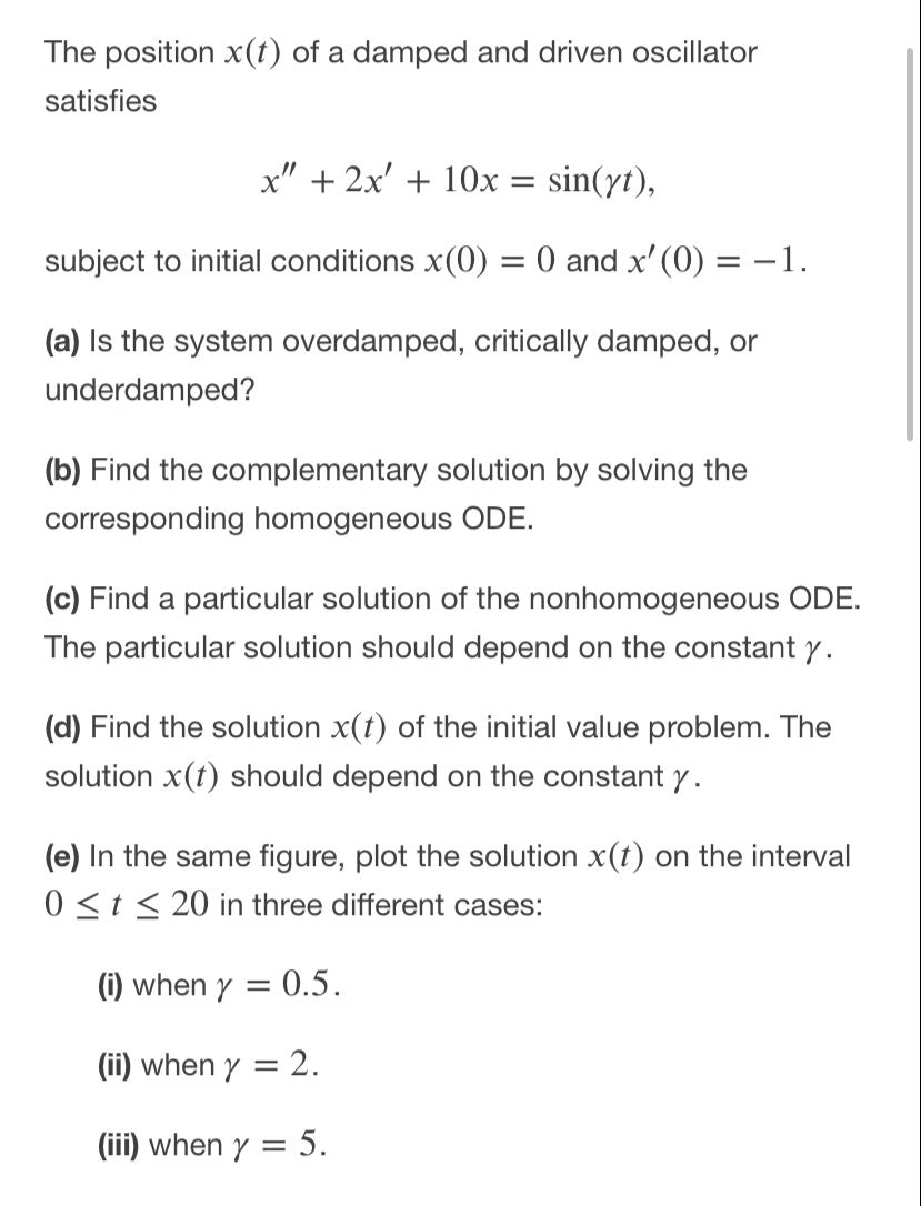 The position x(t) of a damped and driven