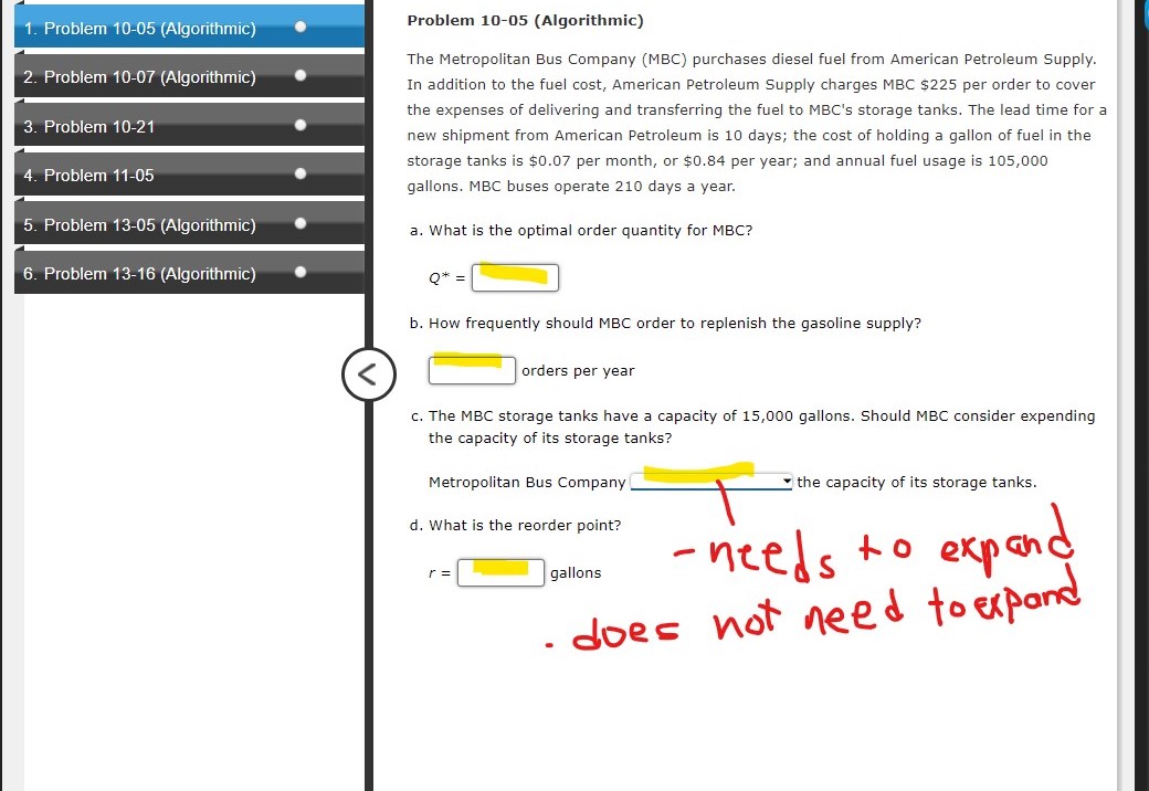 1. Problem 10-05 (Algorithmic) Problem 10-05