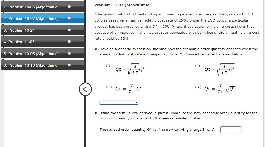 1. Problem 10-05 (Algorithmic) Problem 10-05