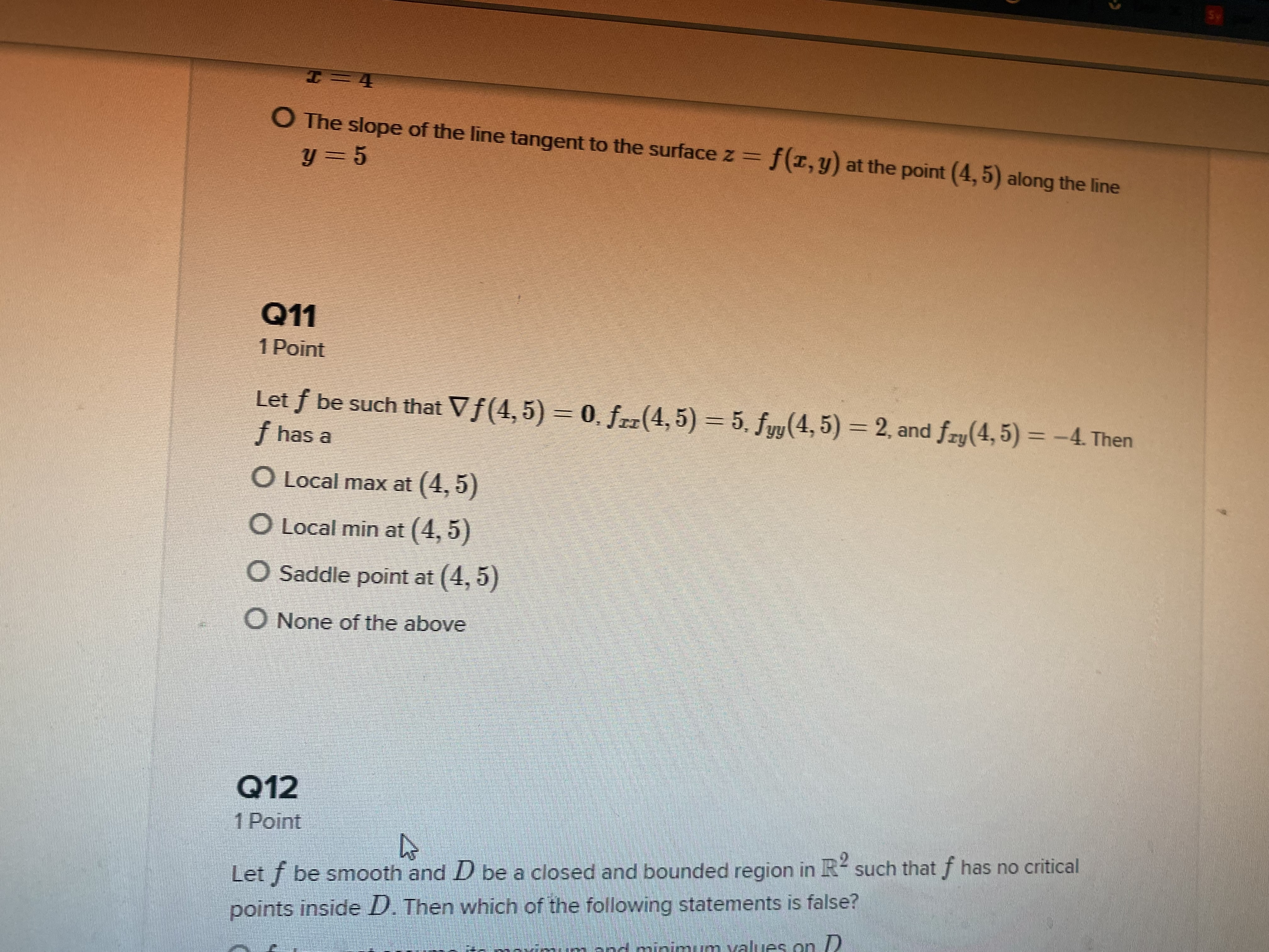 Sy I y = 5 O The slope of the line tangent to the