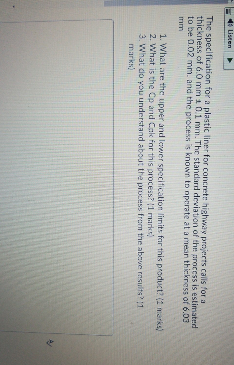 please answer this Listen The specification for a