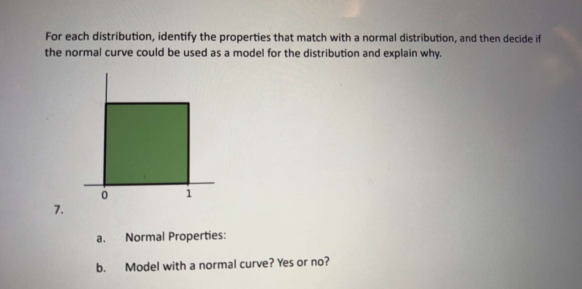 For each distribution, identify the properties