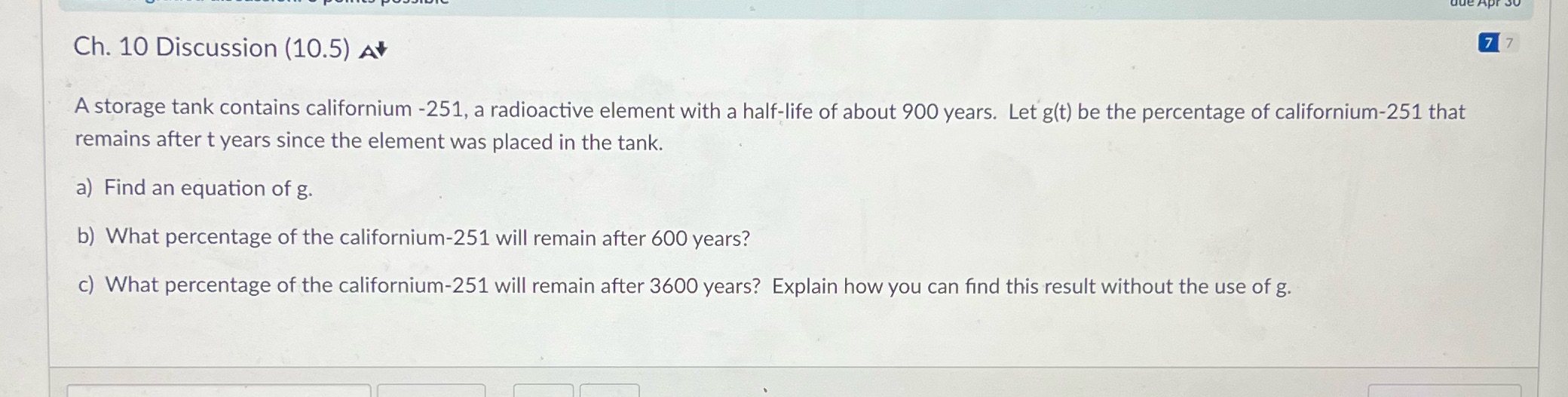 Ch. 10 Discussion (10.5) At 7 A storage tank