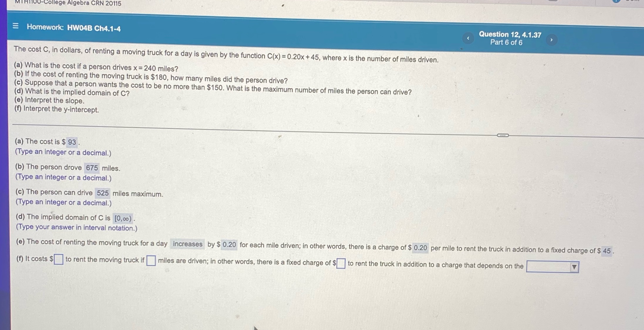 Do (f) 0-College Algebra CRN 20115 Homework: