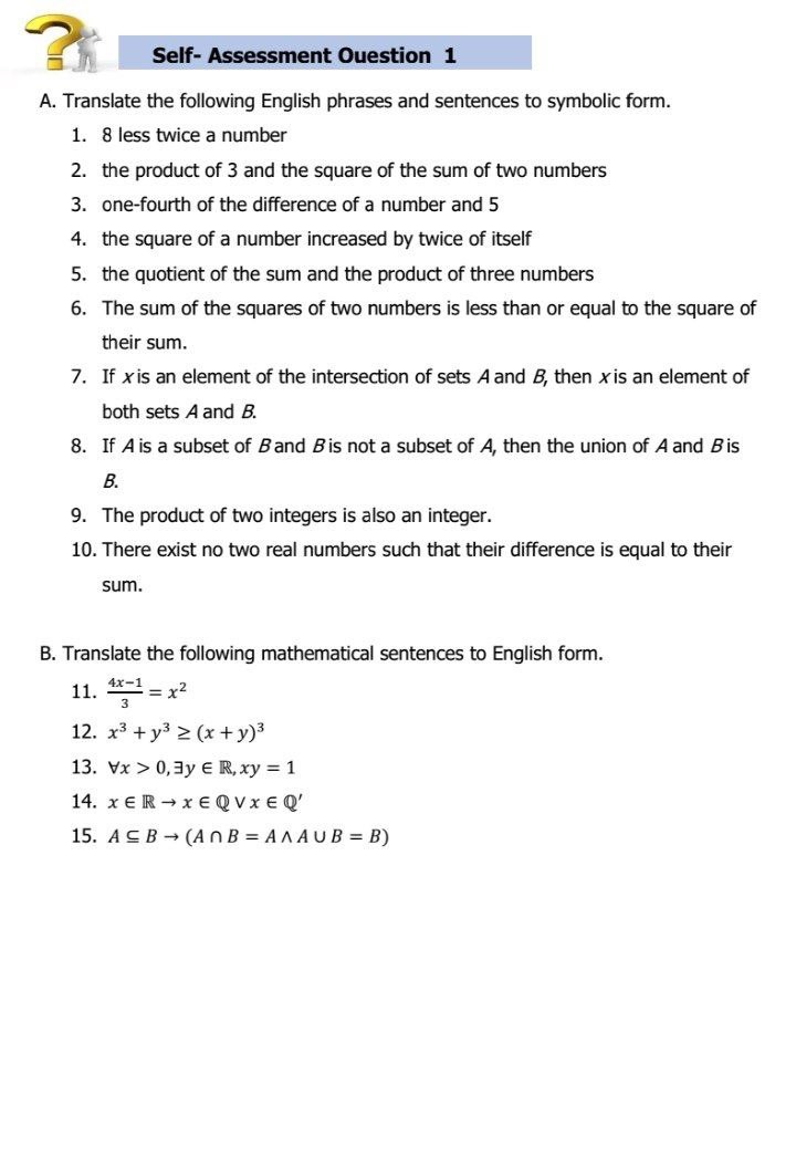 ? Self- Assessment Question 1 A. Translate the